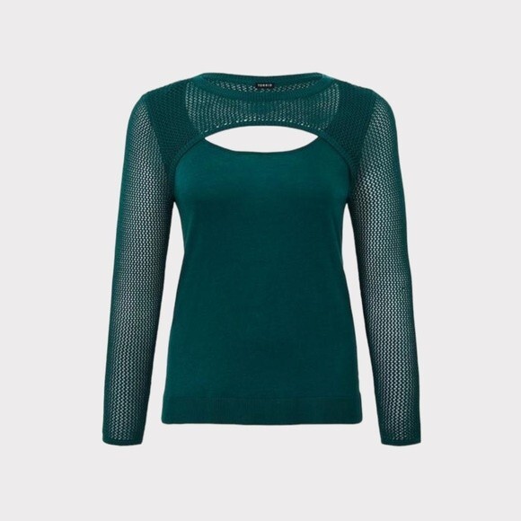 Torrid Pullover Slit Front Sweater Emerald Green NWT Size 1 US 1X (14-16) - Picture 3 of 10